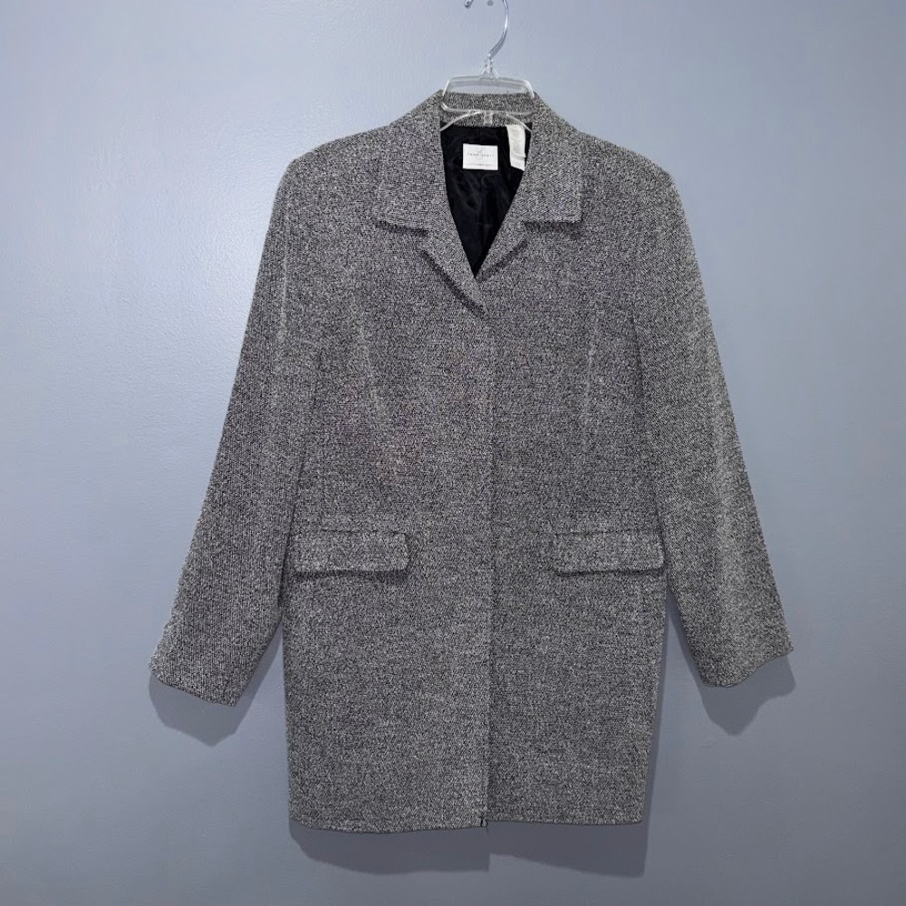 Emma James Blazer Coat Womens 14 Black White Tweed Longline Classic‎ Chic Office